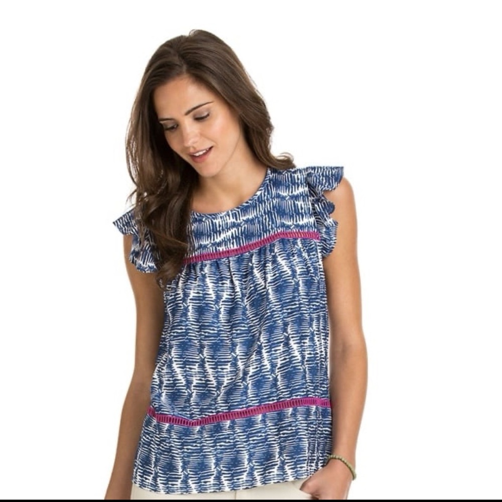 Vineyard Vines Watercolor Lines Ruffle Sleeveless Top